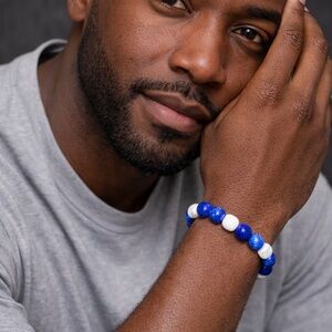 Elegant Blue and White Beaded Bracelet